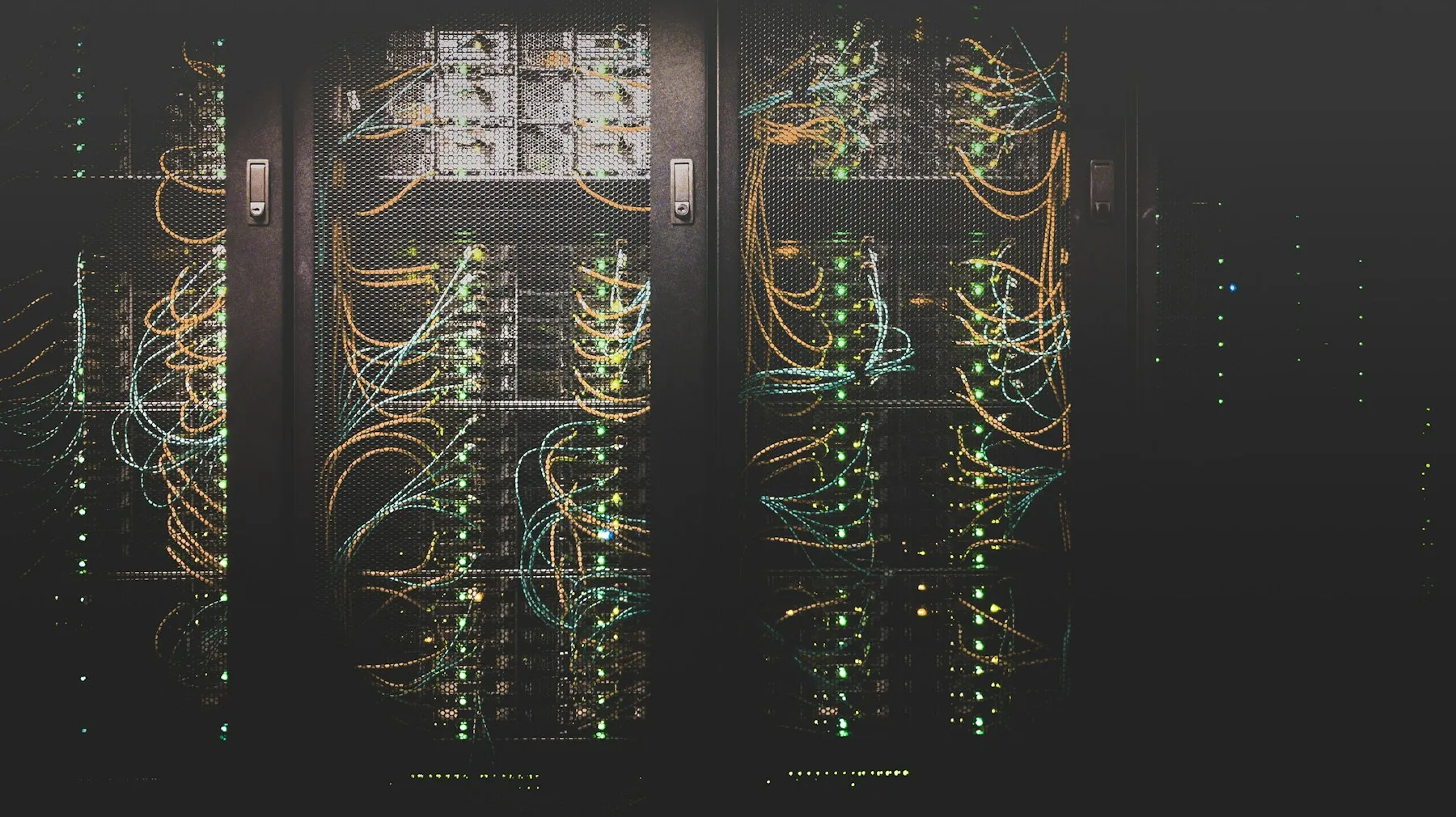 Rows of networked servers in a data center